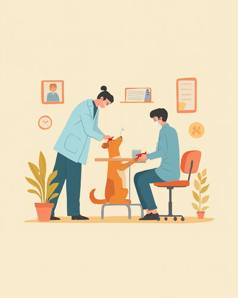 간 수치 검사를 위해 채혈하는 수의 테크니션과 강아지