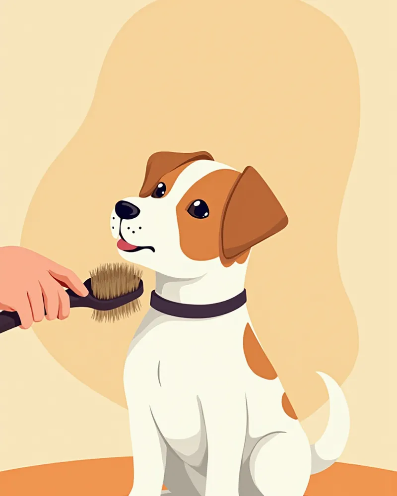 슬리커 브러시로 러프 코트 잭러셀을 빗질하는 모습