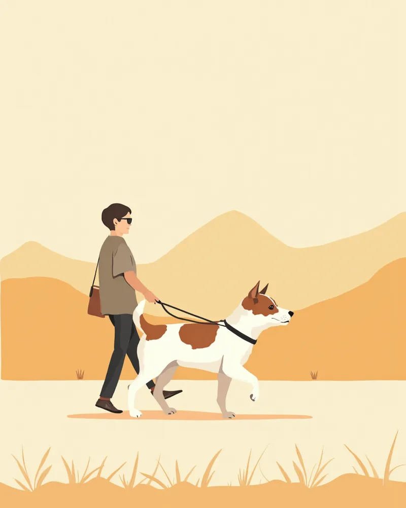 보호자와 평탄한 길을 산책하는 잭러셀 테리어