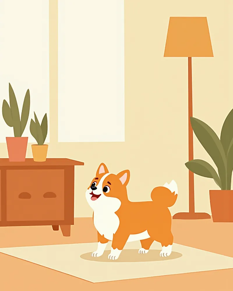 미끄럼 방지 매트 위를 걷는 진도코기 믹스