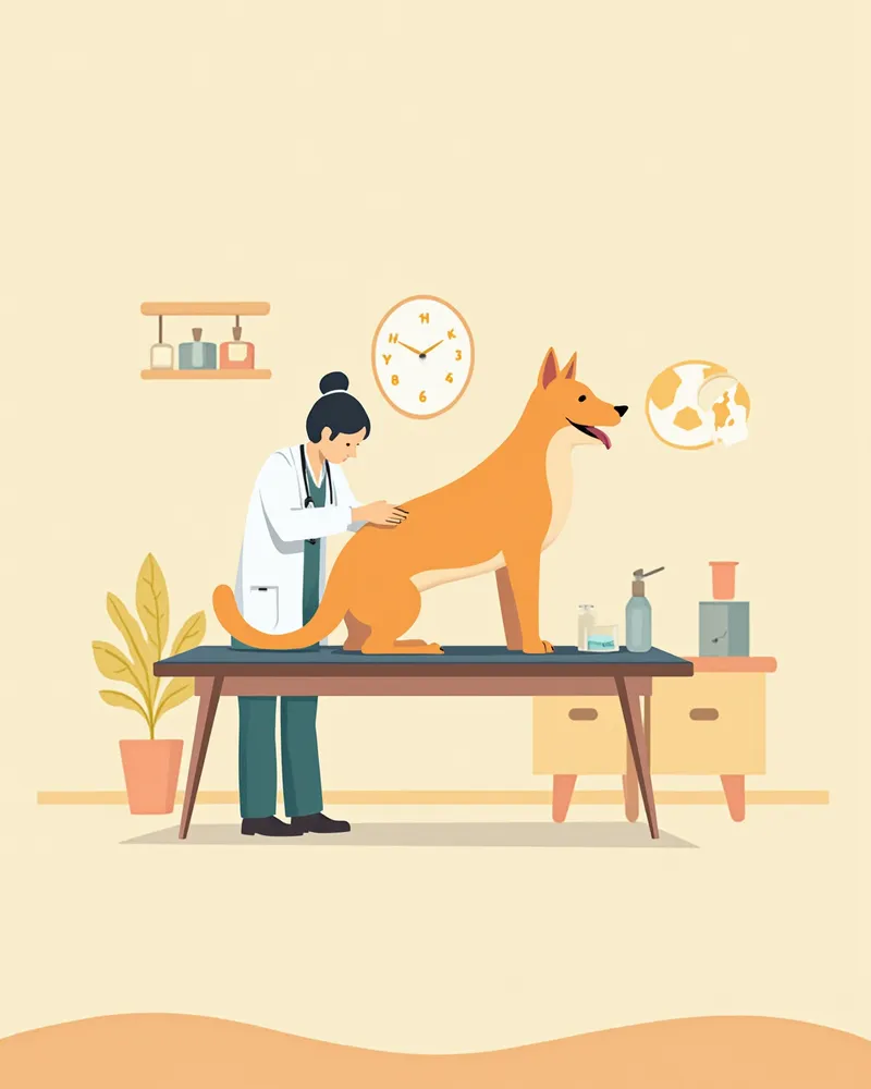 수의사가 진돗개의 고관절을 검사하는 모습