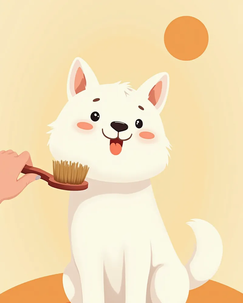 부드러운 브러시로 그루밍 중인 진돗개의 건강한 피모