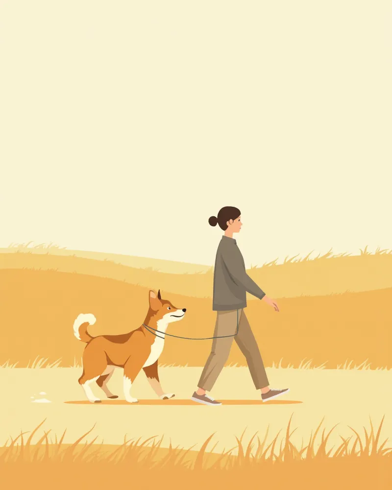 보호자와 평지 산책 중인 진돗개