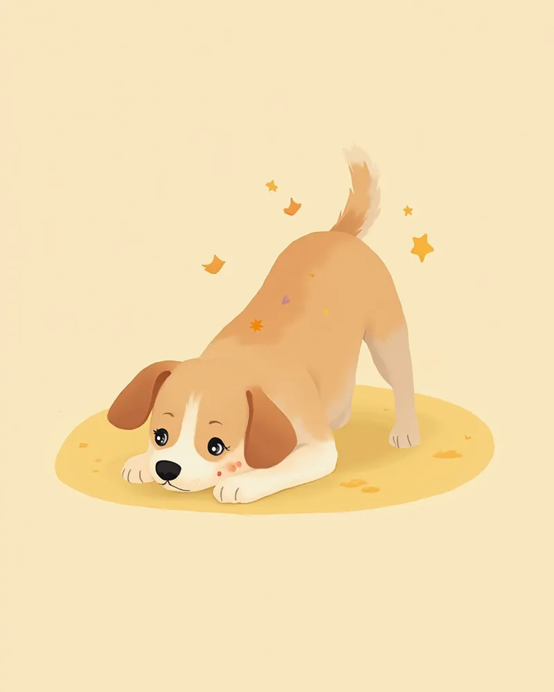 귀를 긁는 강아지와 피부 발적을 표현한 일러스트