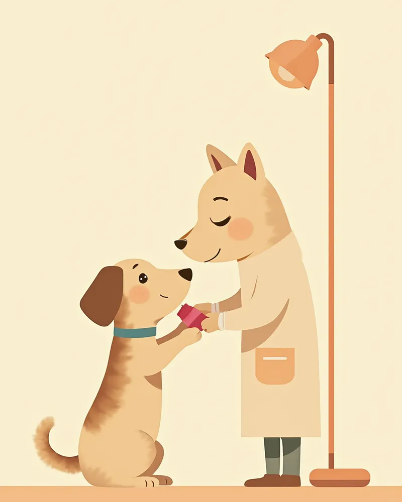 병원에서 혈액검사를 받는 강아지 일러스트