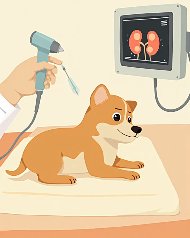 초음파 유도 신장 생검 절차를 진행하는 수의사 손