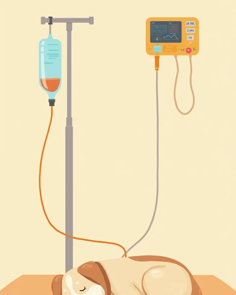 마취 중 수액을 맞고 있는 강아지