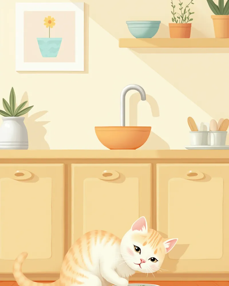 사료를 먹고 있는 10개월 자묘