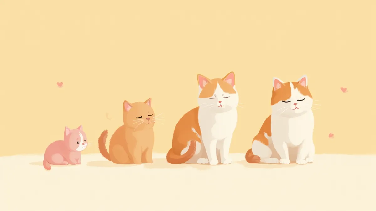 월령별로 자라는 자묘 4마리 비교 이미지