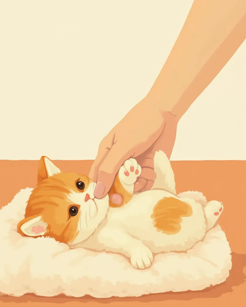 발바닥을 부드럽게 만지는 핸들링 장면