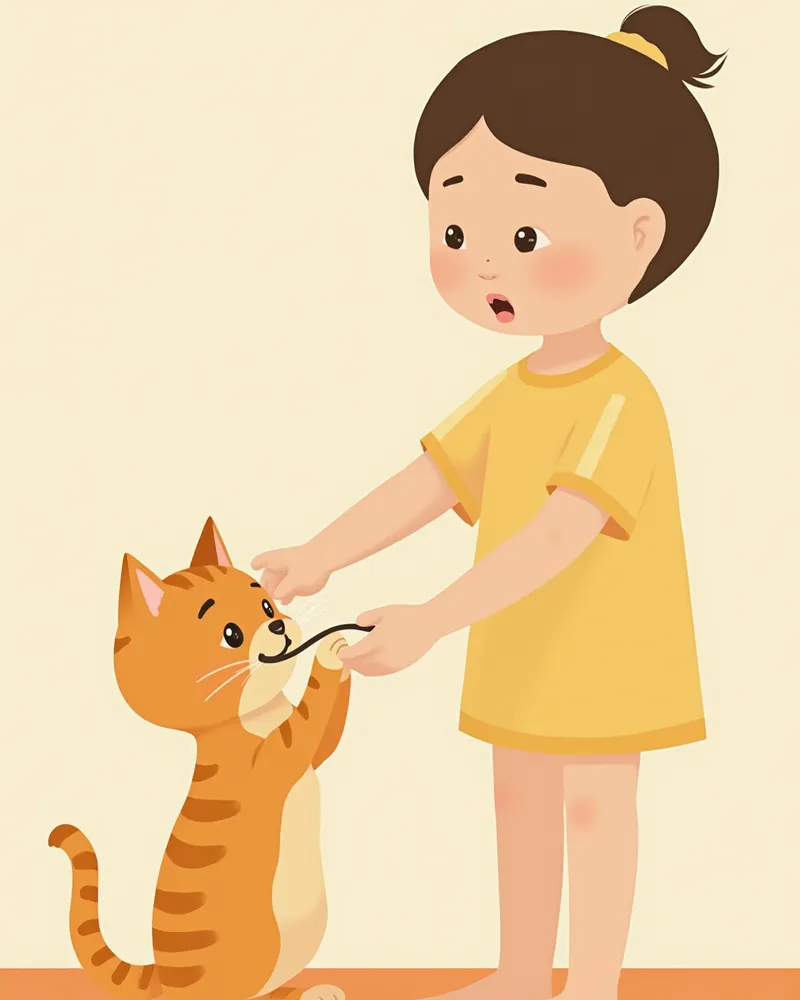 자묘의 치아를 확인하는 보호자