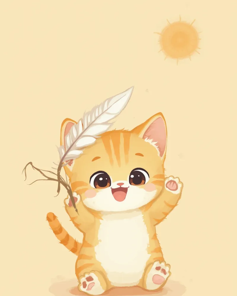 깃털 장난감을 쫓는 6주령 자묘