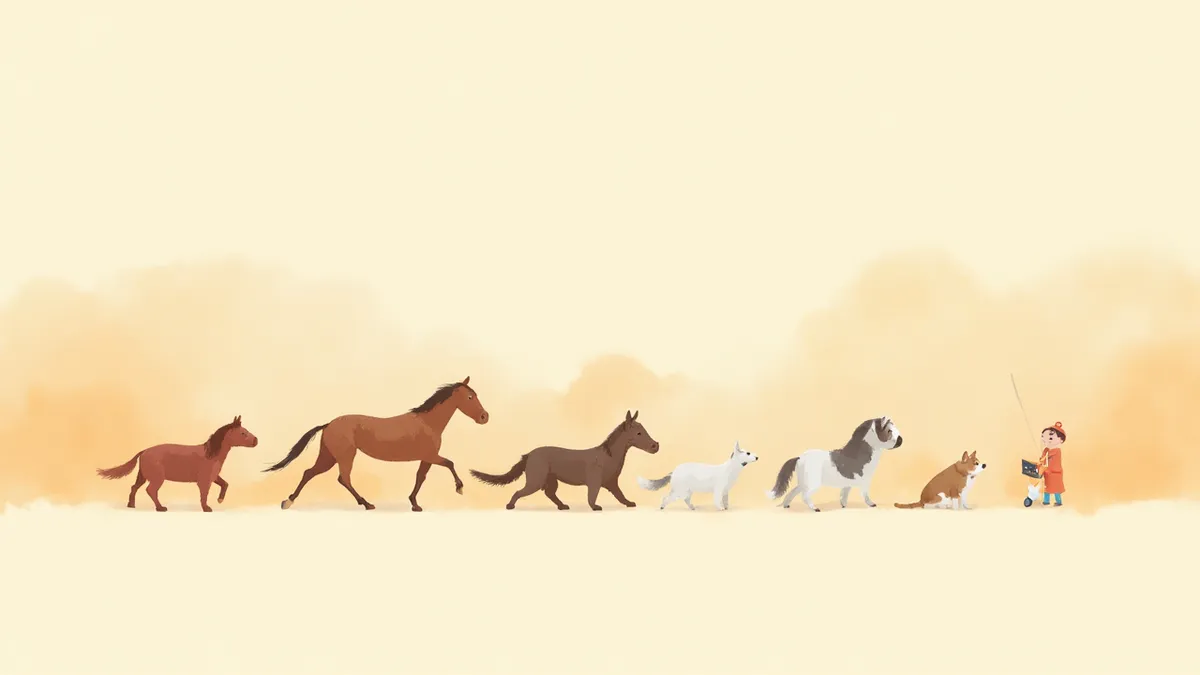 한국 수의학 발전 과정을 보여주는 타임라인 일러스트