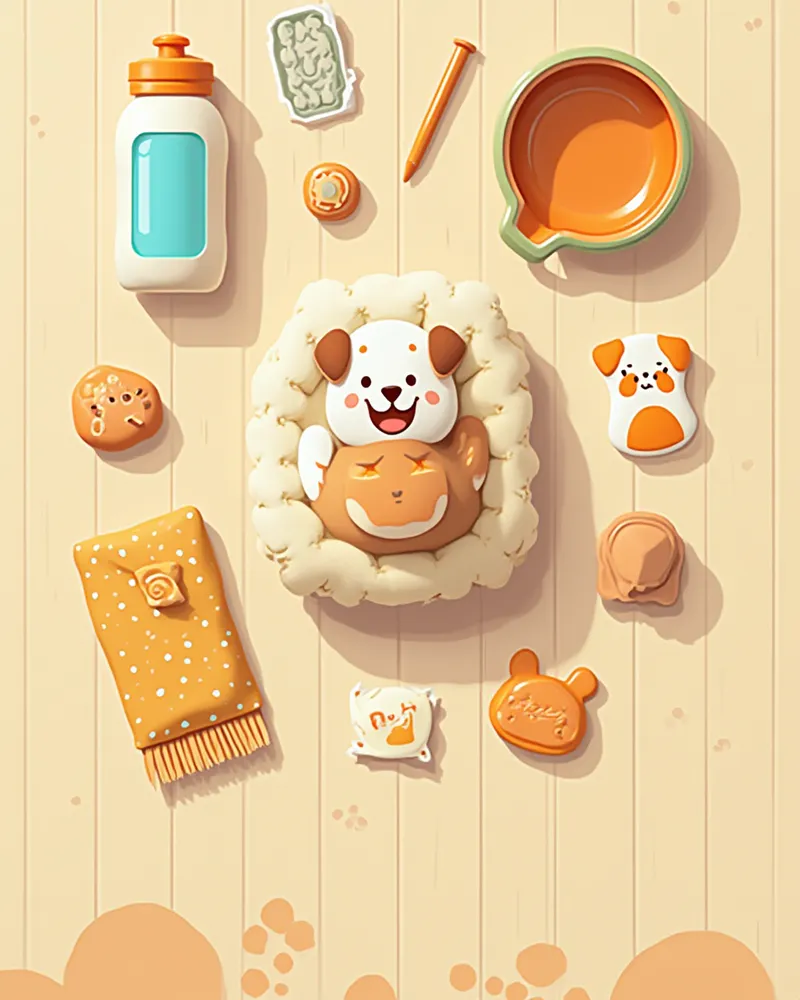 이동장과 반려동물 여행 준비물 플랫레이