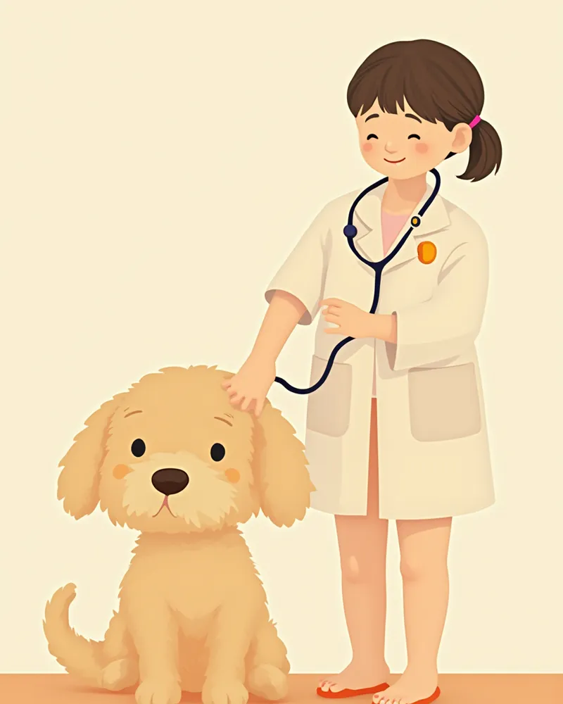 동물병원에서 귀를 진찰받는 래브라두들