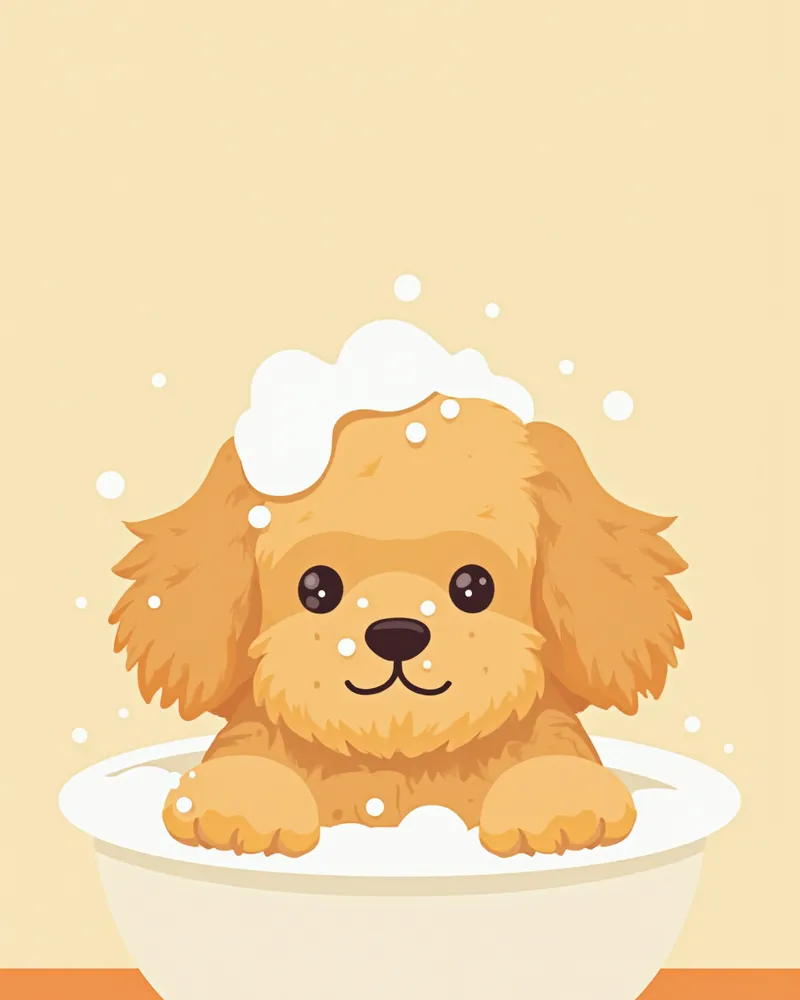 부드럽게 목욕을 받고 있는 래브라두들