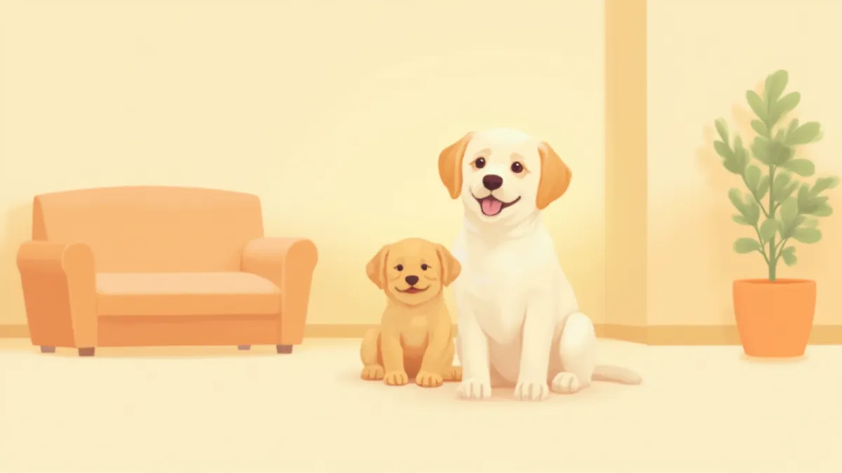 동물병원에서 검진을 기다리는 래브라도 강아지와 성견