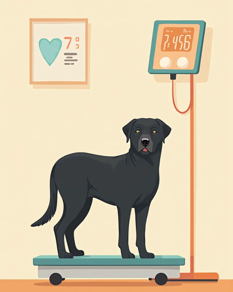 동물병원 체중계 위에 올라간 검은색 래브라도