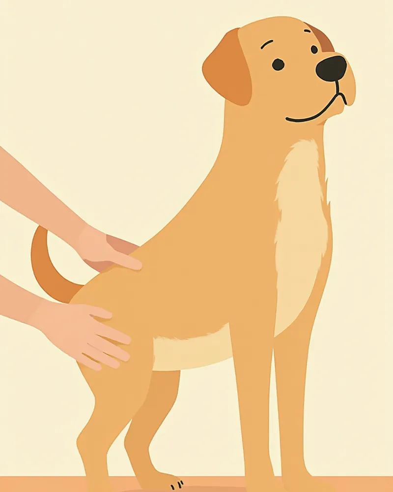 래브라도의 고관절을 촉진하는 수의사