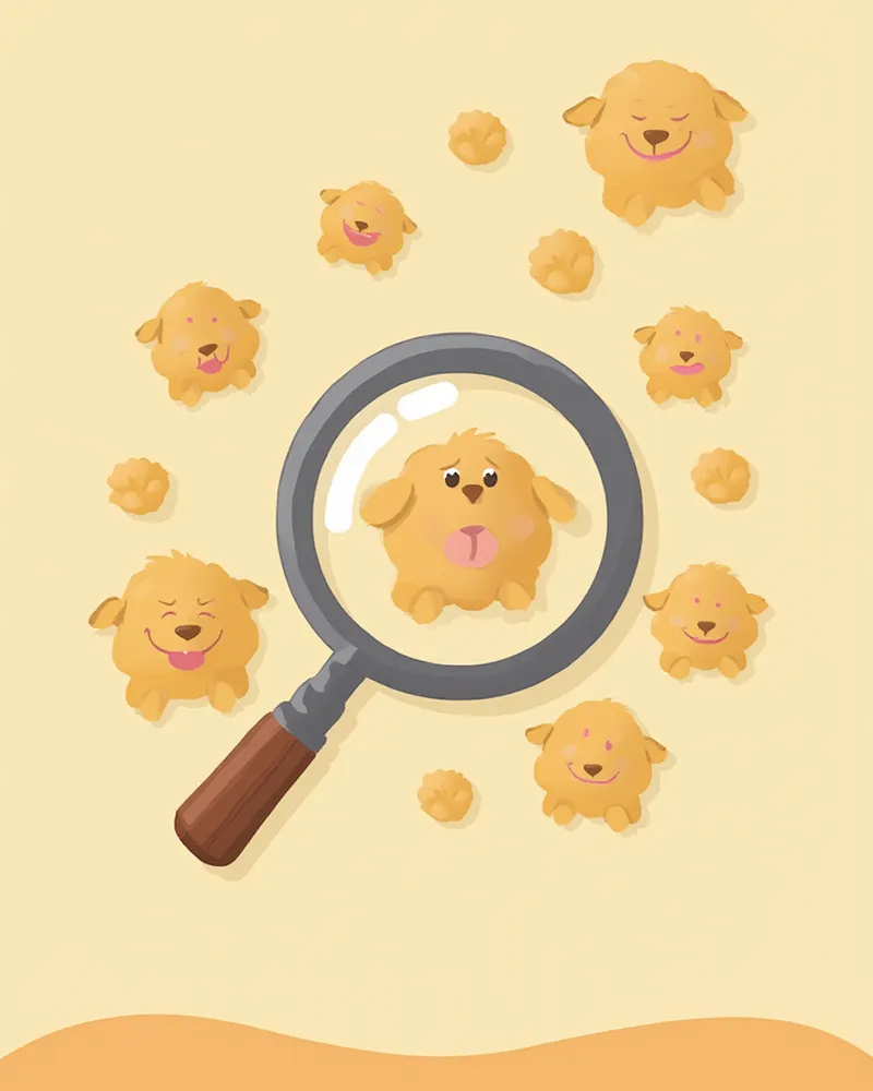 대형견 사료 성분표를 돋보기로 확인하는 모습