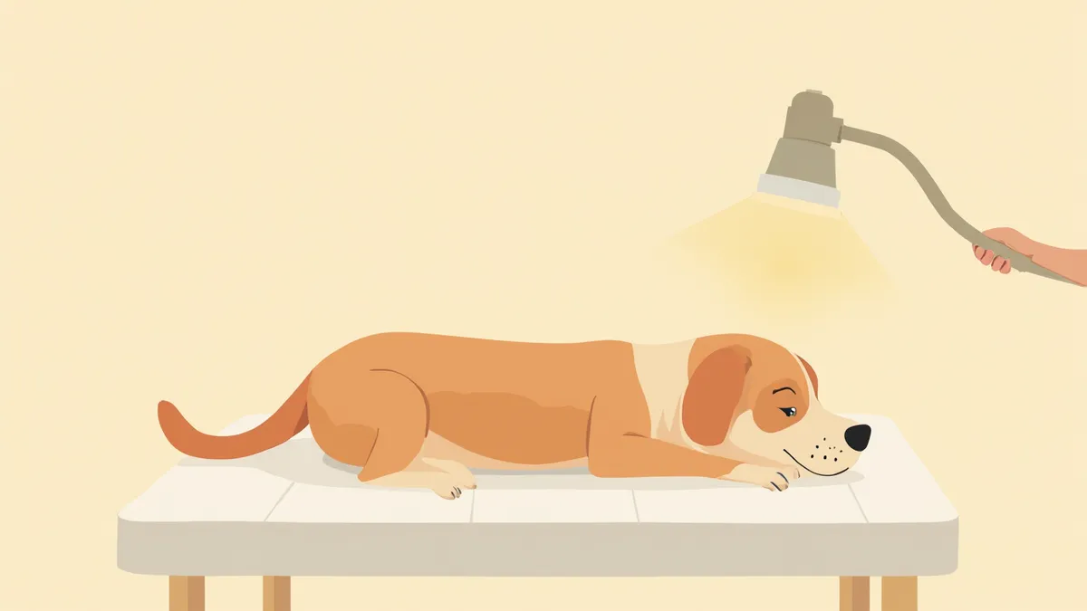 동물병원에서 저강도 레이저 치료를 받고 있는 노령견의 모습