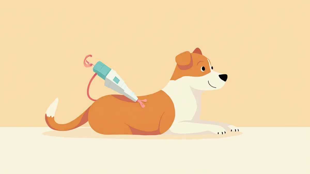 강아지 피부에 레이저 핸드피스를 조사하는 장면