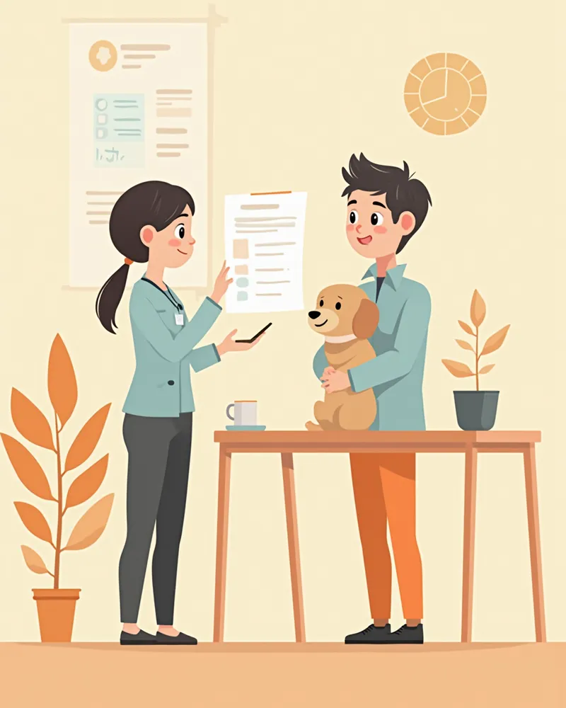 수의사가 보호자에게 검사 결과를 설명하는 모습