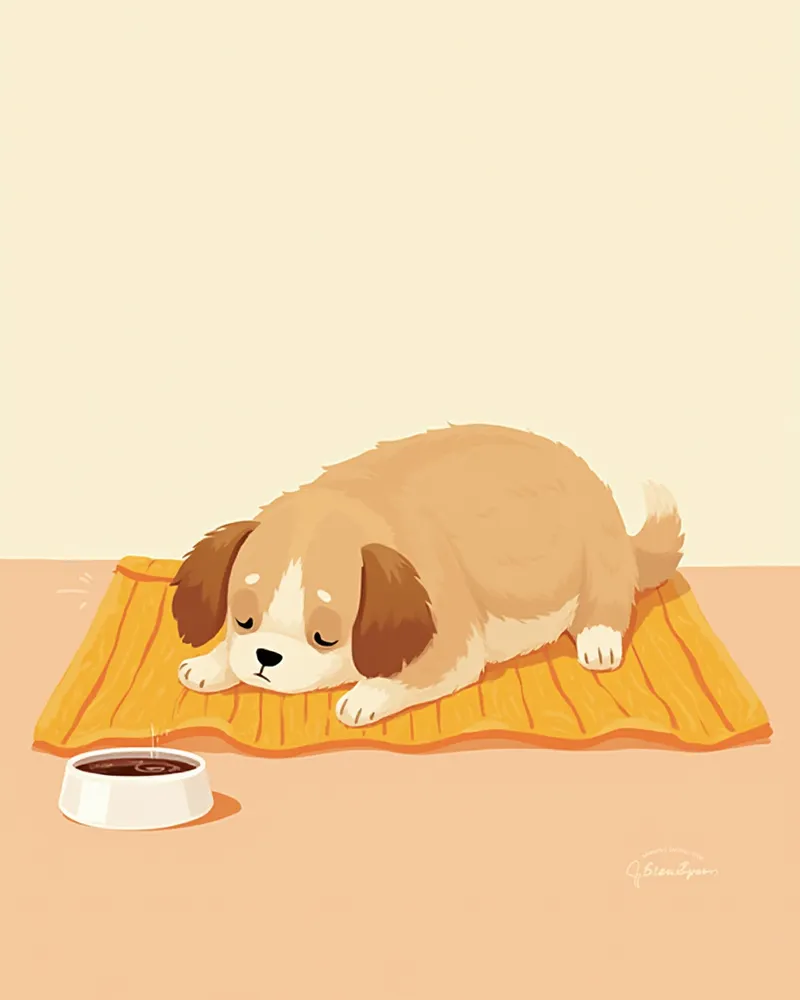 검사를 마치고 집에서 편안히 쉬는 강아지