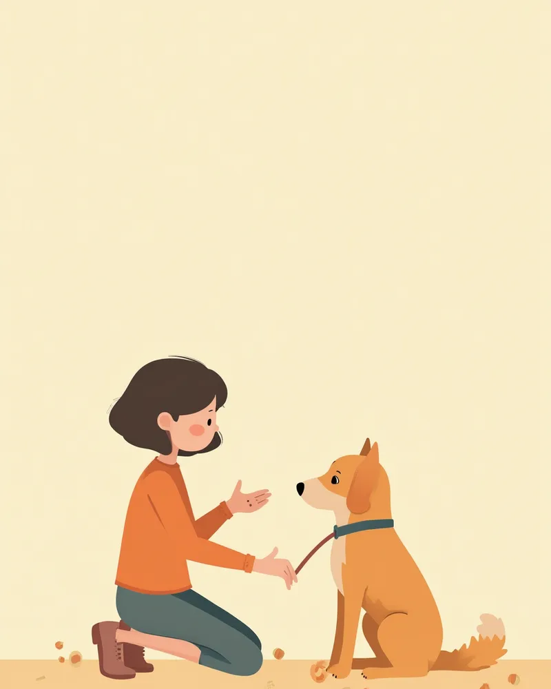 산책 훈련 중 강아지에게 간식으로 보상하는 보호자