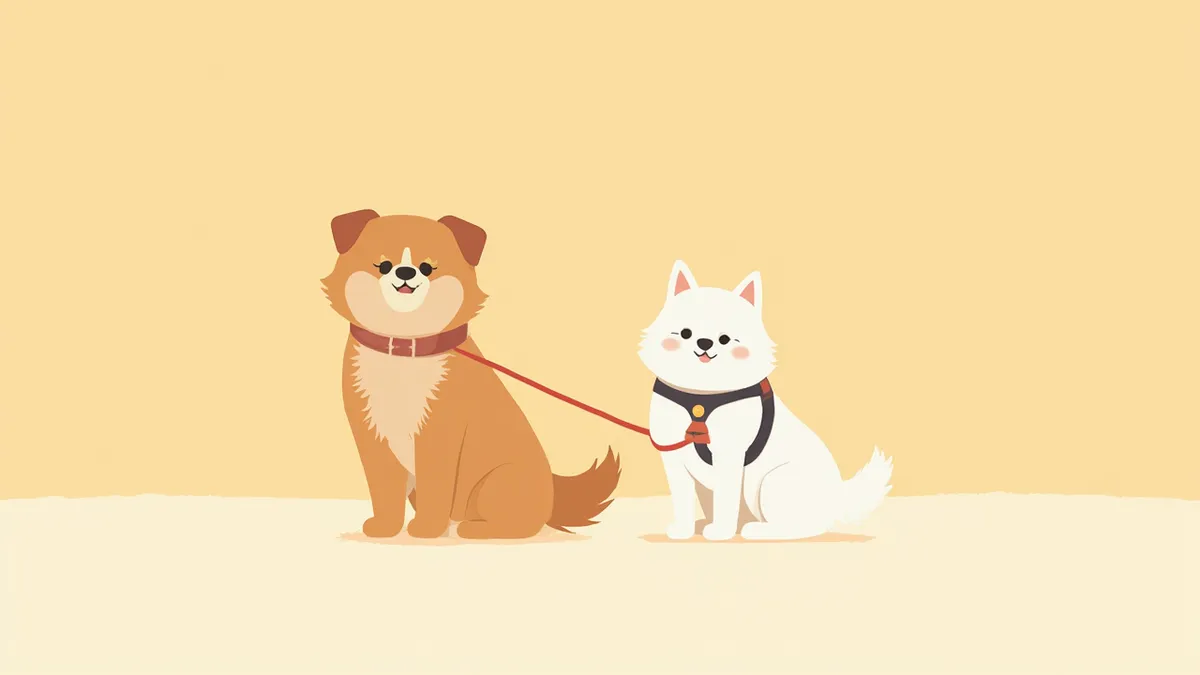 목줄과 하네스를 착용한 강아지 비교