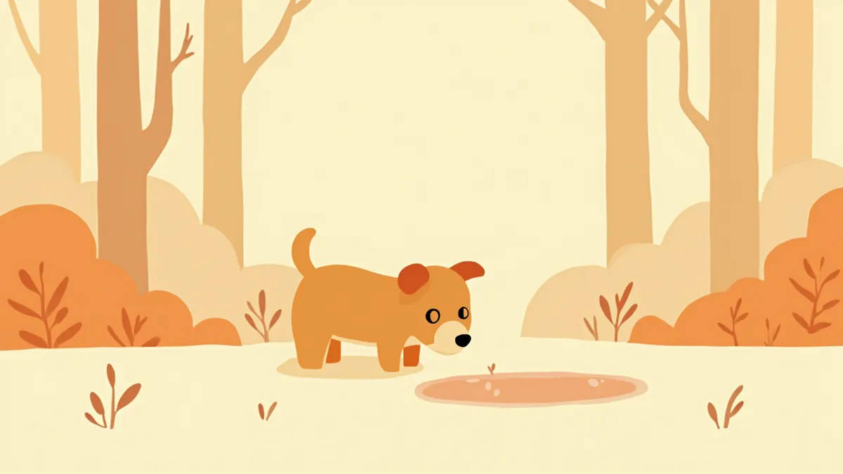 물웅덩이 근처에서 냄새를 맡는 강아지