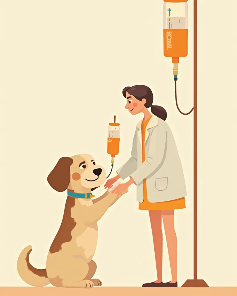 병원에서 수액을 맞고 있는 강아지