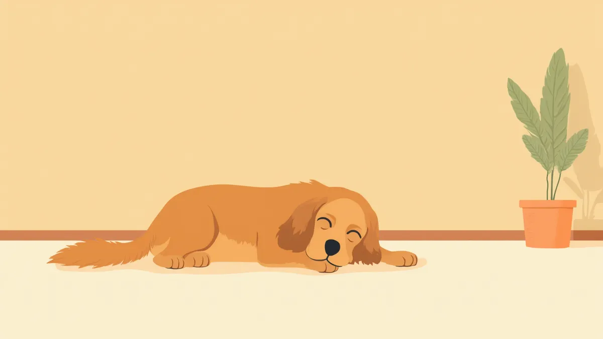 보호자가 누워 있는 강아지를 살펴보는 모습