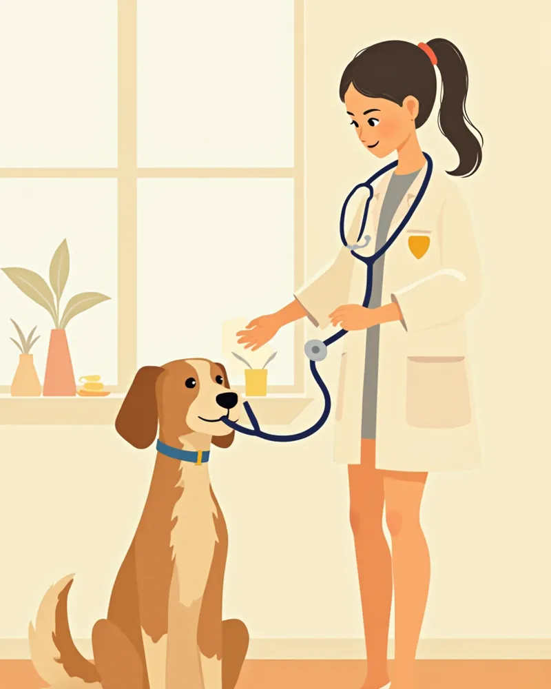 동물병원에서 강아지를 진찰하는 수의사
