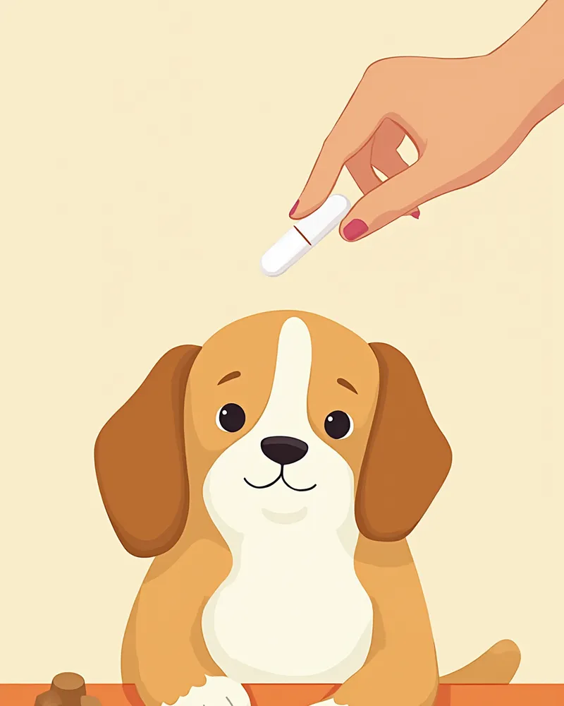 강아지에게 약을 먹이는 보호자의 손