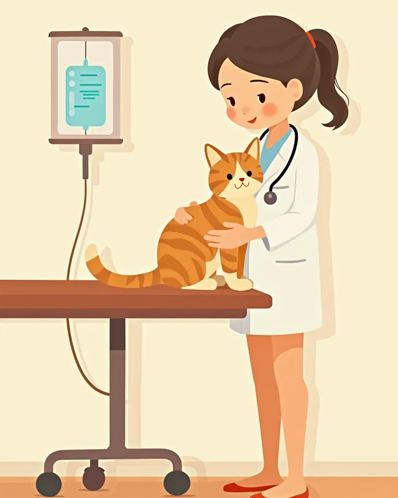 동물병원에서 수액 치료를 받고 있는 고양이