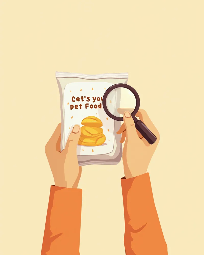 사료 원재료 표를 확인하는 보호자 손 이미지