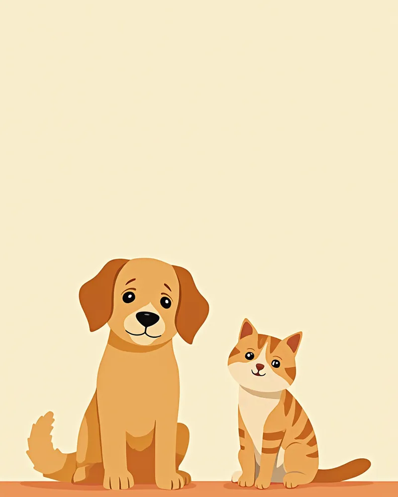 동물병원에서 나란히 앉아 있는 강아지와 고양이