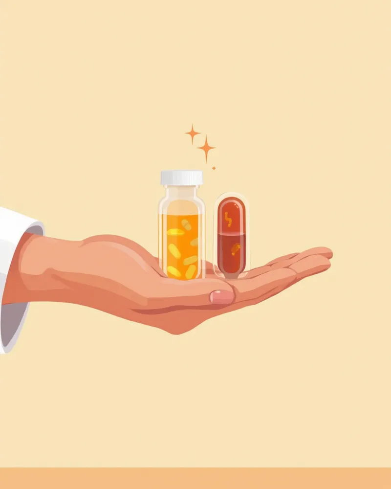 수의사 손 위에 놓인 두 종류의 간 영양제 캡슐