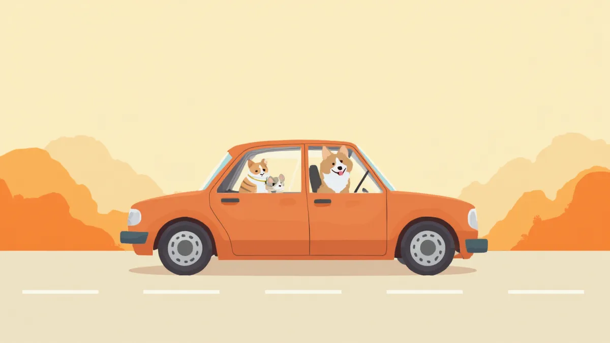 장거리차량 이동 중 안전하게 고정된 반려동물