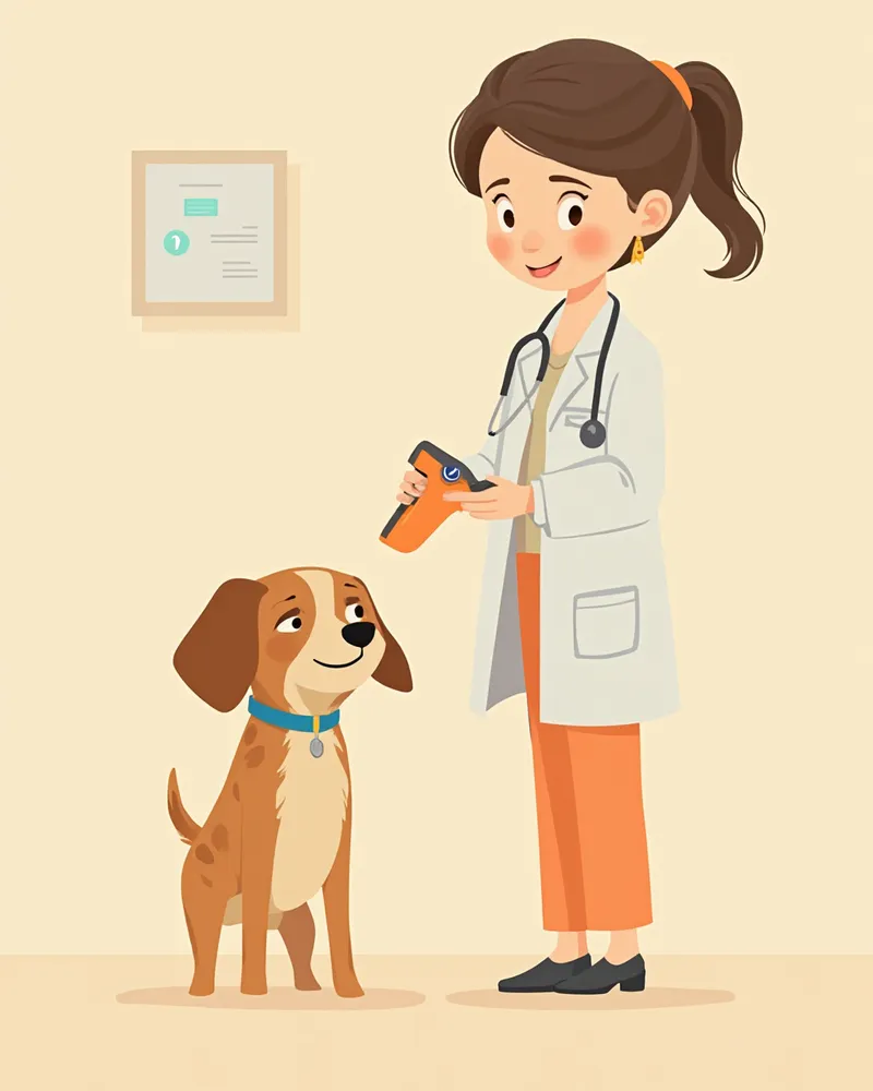 동물병원에서 마이크로칩을 스캔받는 강아지