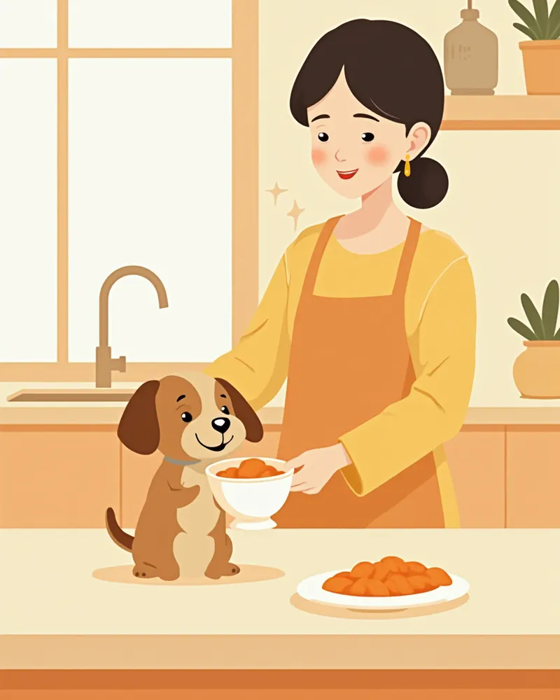 계량컵으로 사료량을 재고 있는 보호자