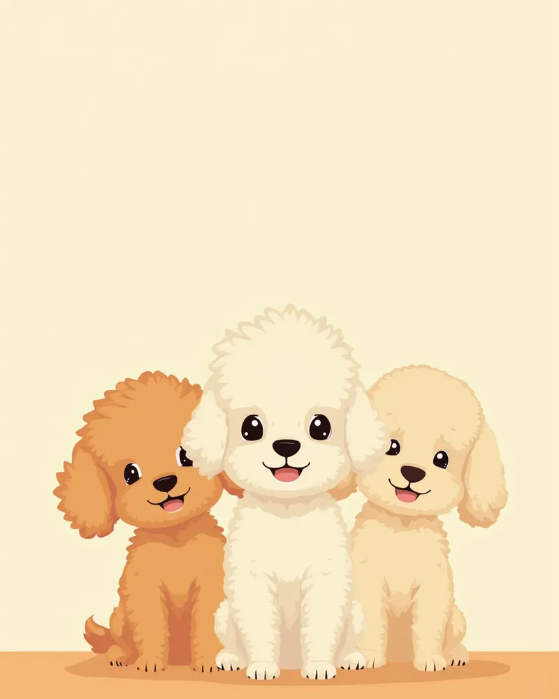 푸들, 비숑 프리제, 말티즈가 나란히 앉아 있는 모습