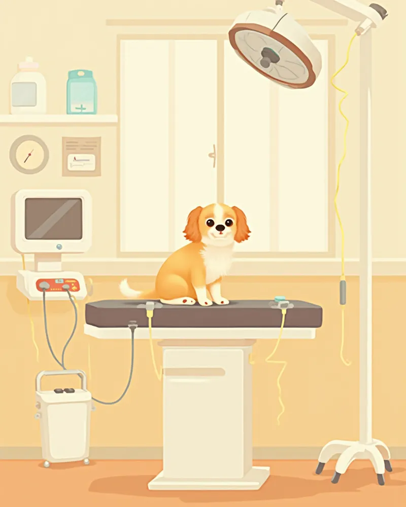 수술실에서 마취 모니터링을 받는 강아지