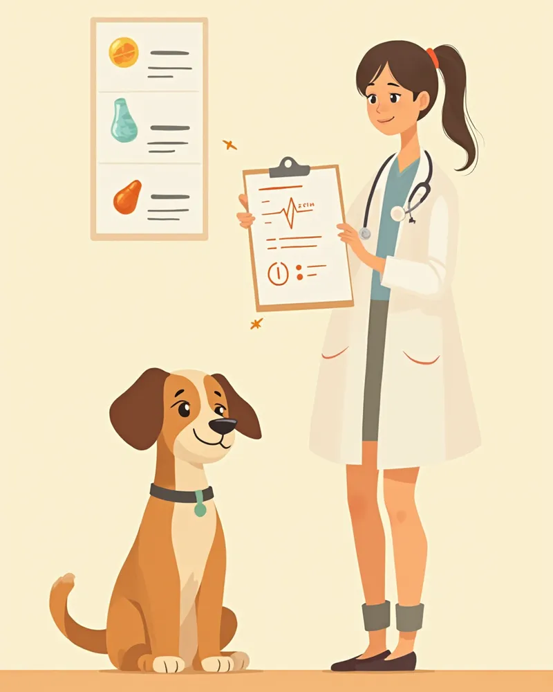 수의학 연구 결과를 보여주는 동물병원 장면 일러스트