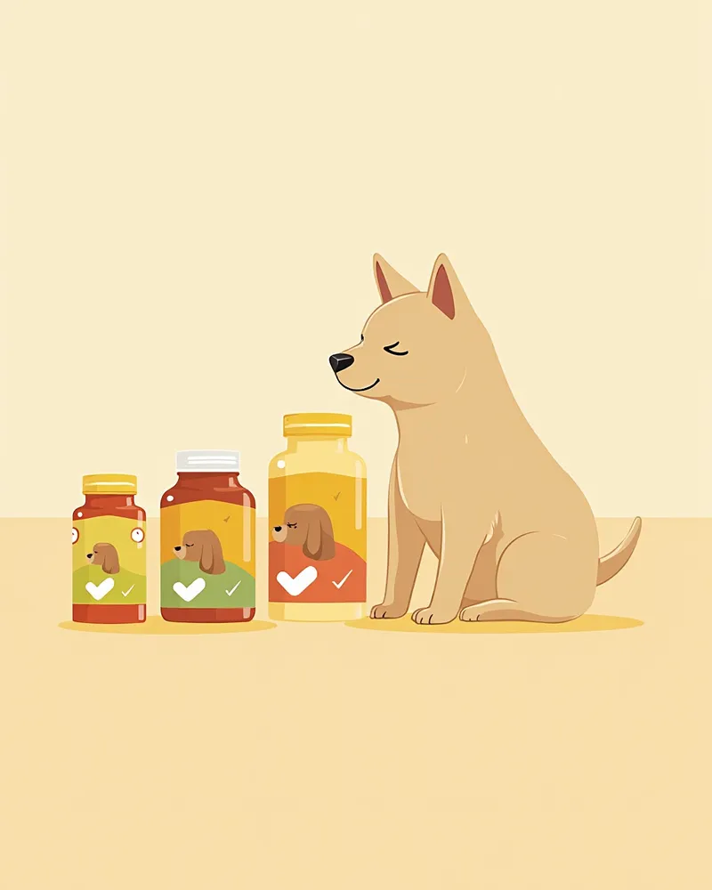 강아지 영양제를 비교하는 일러스트