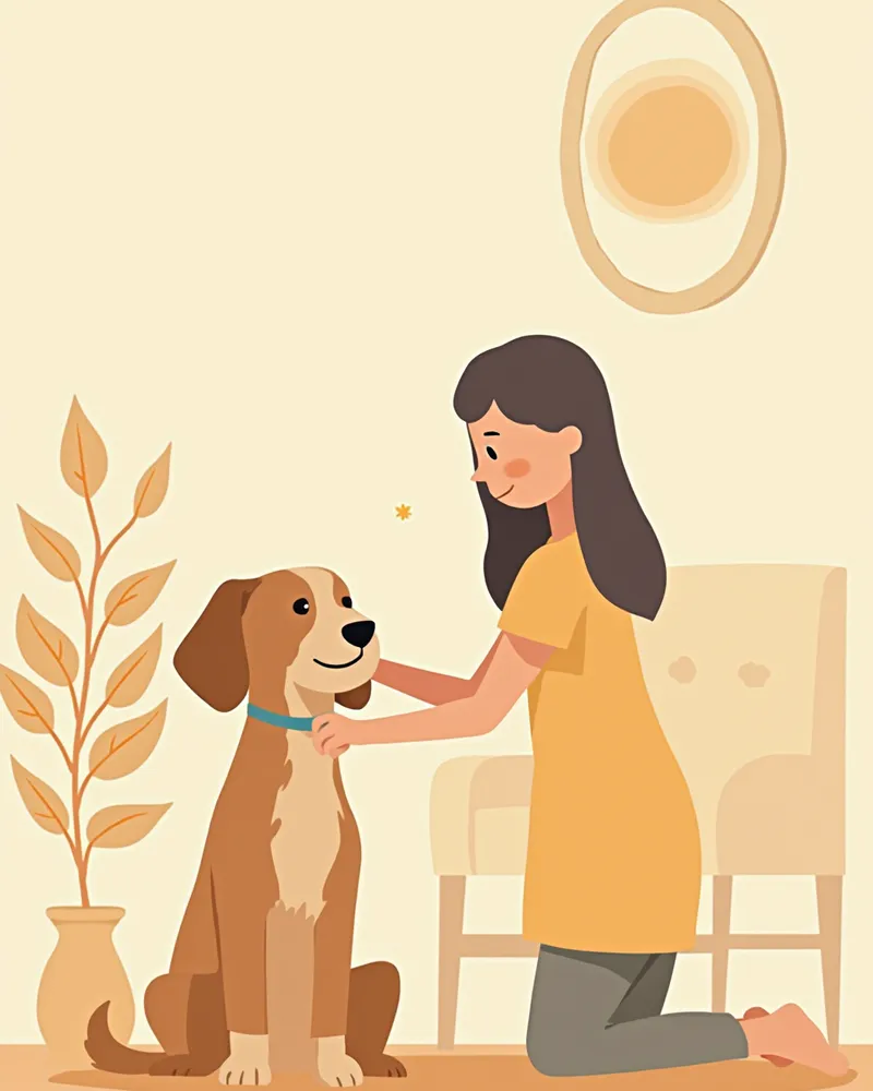 보호자가 집에서 강아지 림프절을 확인하는 모습