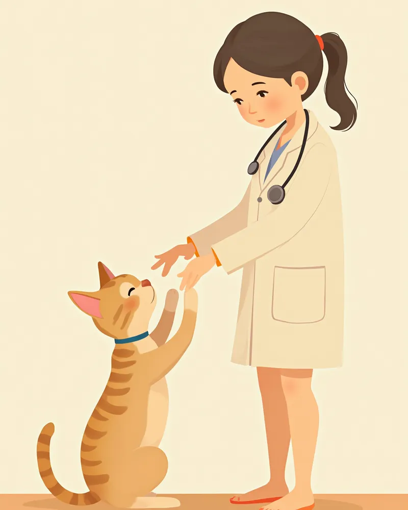 눈곱이 낀 고양이를 진찰하는 수의사의 손