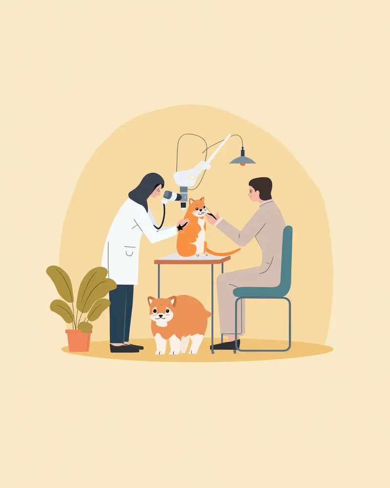 고양이에게 안저검사를 진행하는 수의사