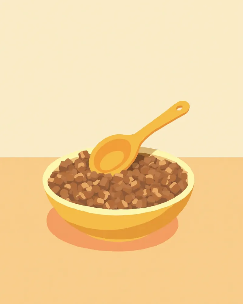 사료 위에 올려진 마그네슘 계량 스푼